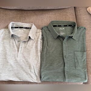 FLX Polos Large Gray and Green Lightweight Short Sleeve Travel/Leisure Shirts